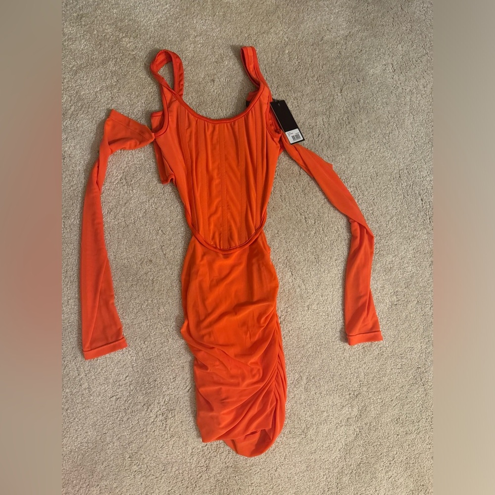 revolve orange mini dress open shoulder